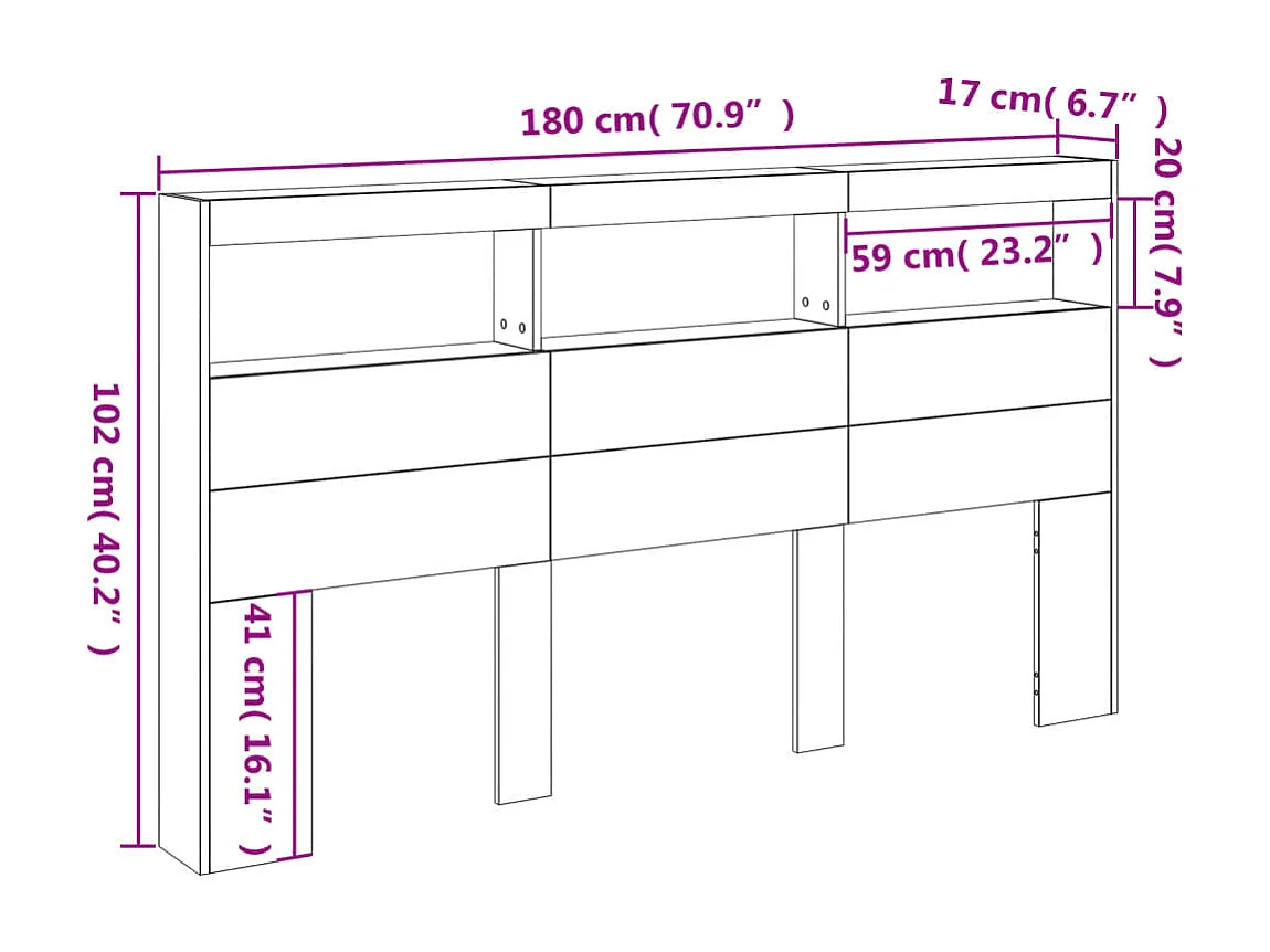 Armoire tête de lit avec LED blanc 180x17x102 cm