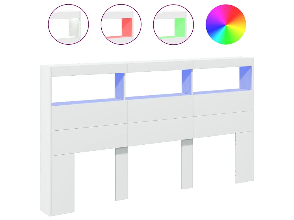 Armário de cabeceira com luzes LED 180x17x102 cm branco