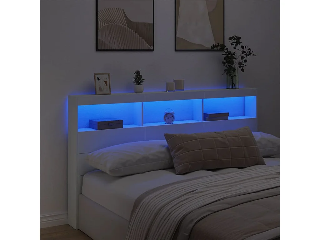 Armário de cabeceira com luzes LED 180x17x102 cm branco