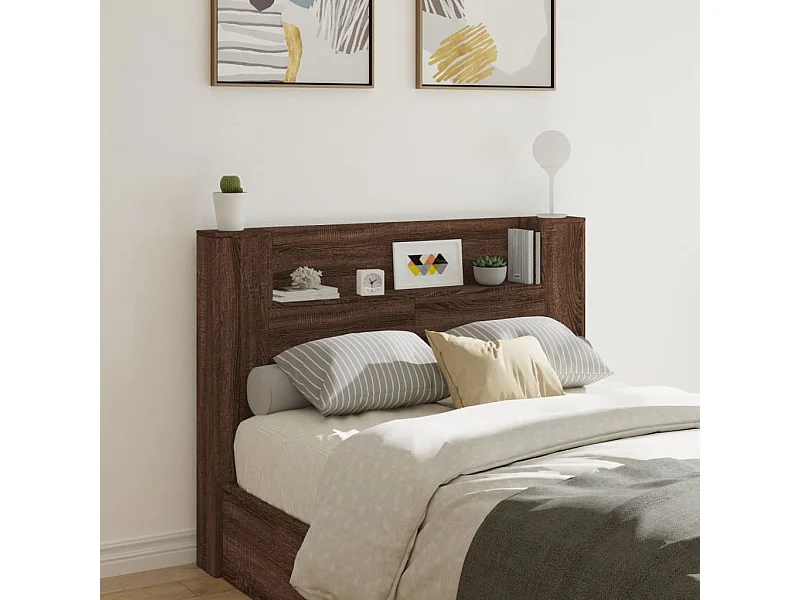 LED-Kopfteil mit Ablagen Braun Eichen-Optik 140x16,5x103,5 cm
