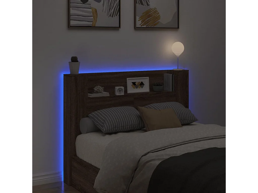 Armoire tête de lit avec LED chêne marron 140x16,5x103,5 cm