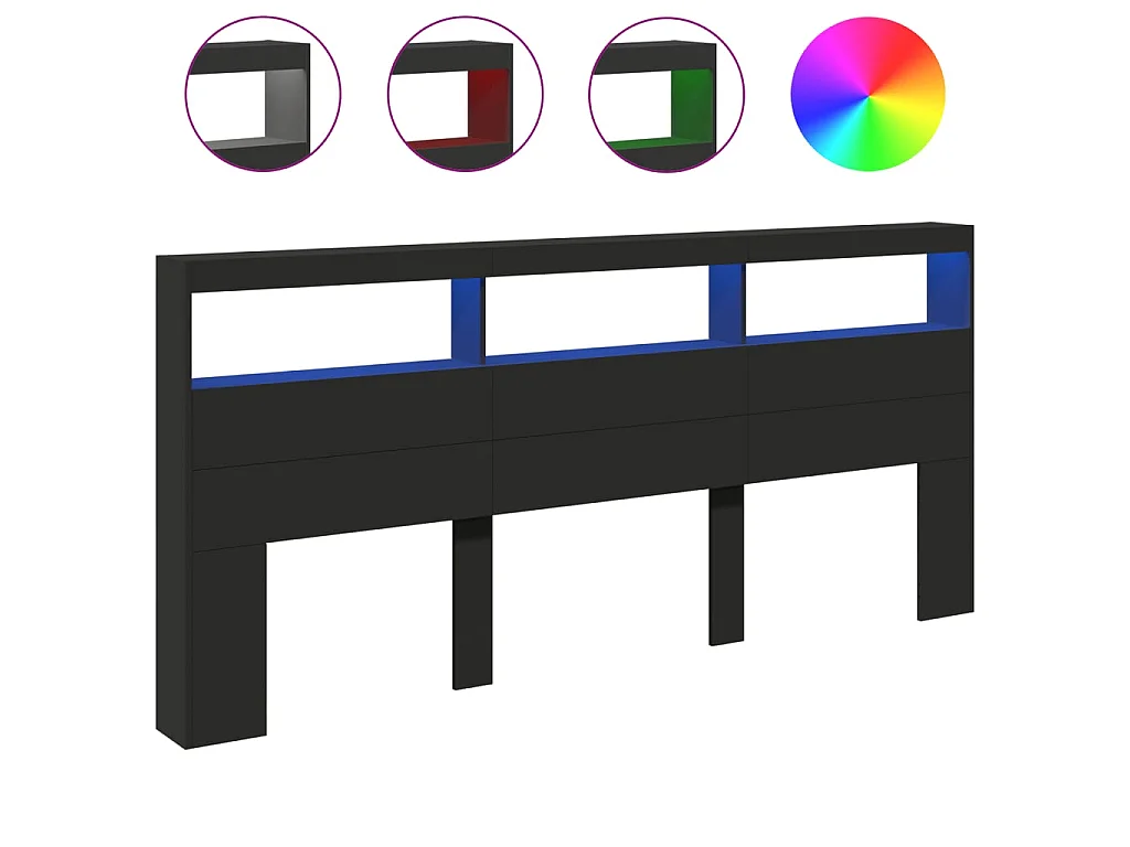 Armoire tête de lit avec LED noir 220x17x102 cm