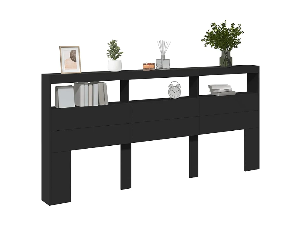 Armoire tête de lit avec LED noir 220x17x102 cm