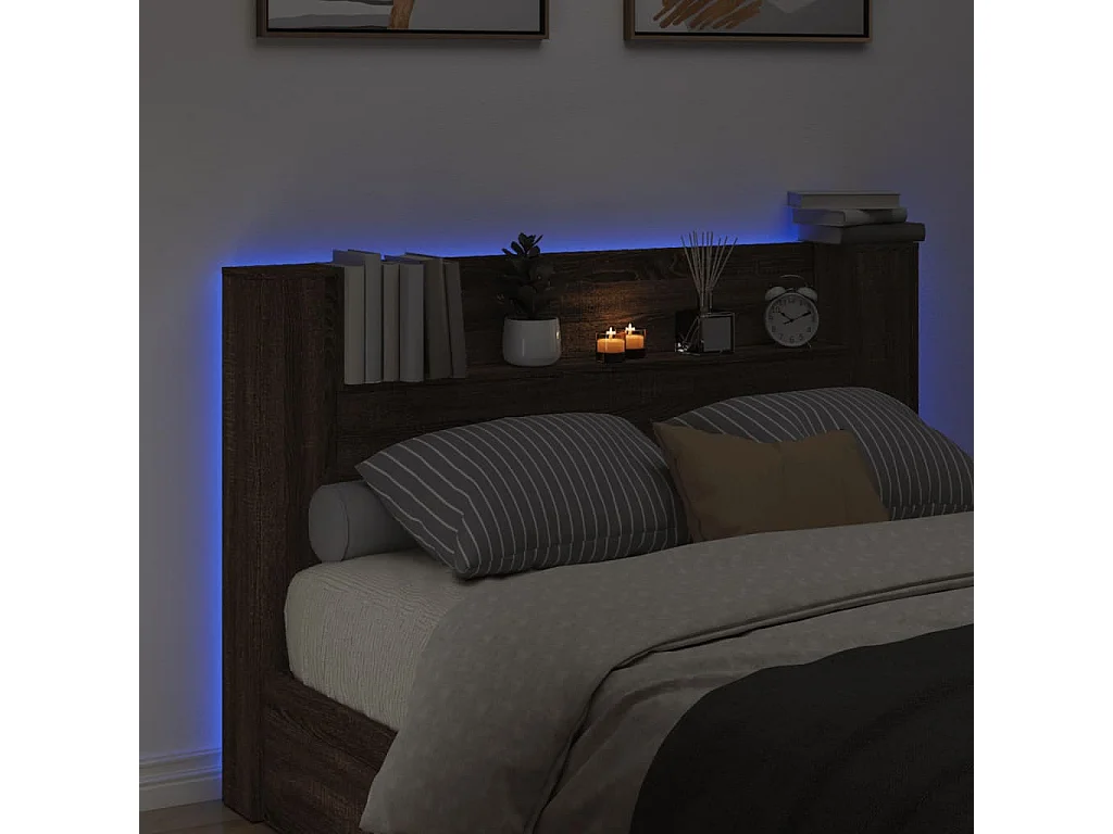 LED-Kopfteil mit Ablage Braun Eichen-Optik 160x16,5x103,5 cm