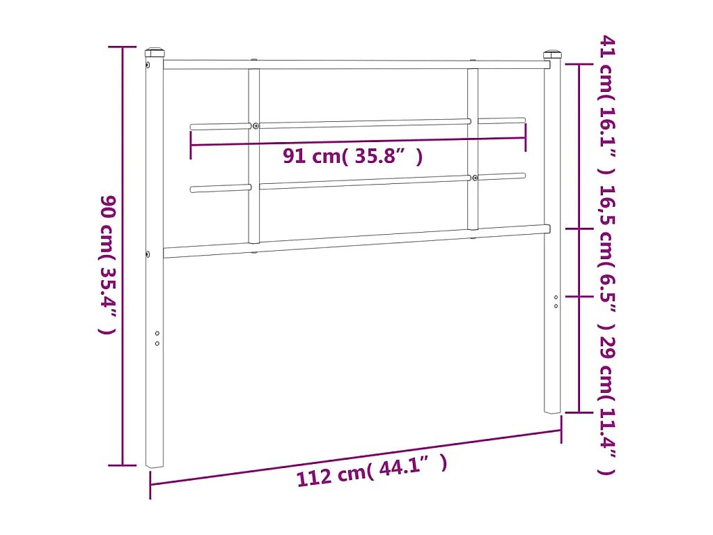 Tête de lit de remplacement métal noir 107 cm