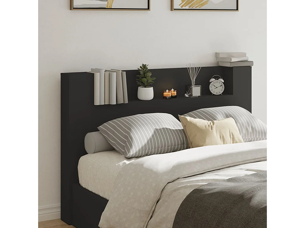 LED-Kopfteil mit Ablagen Schwarz 160x16,5x103,5 cm