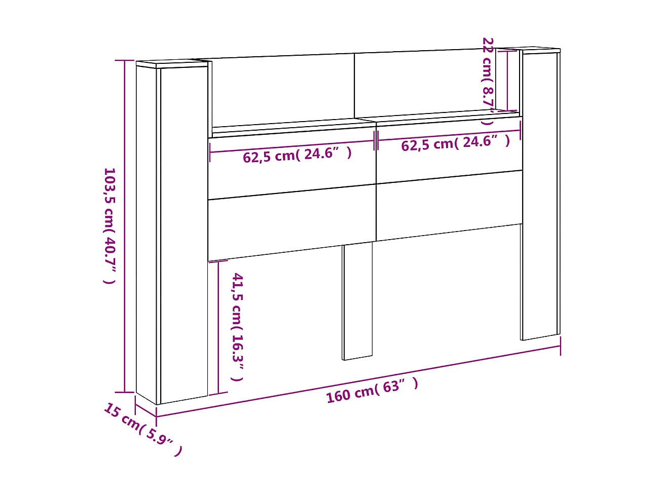 LED-Kopfteil mit Ablagen Schwarz 160x16,5x103,5 cm