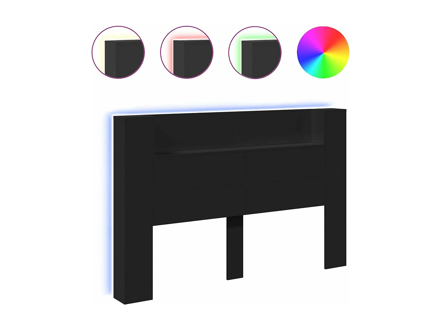 LED-Kopfteil mit Ablagen Schwarz 160x16,5x103,5 cm