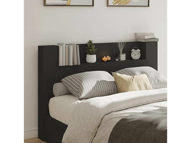 LED-Kopfteil mit Ablagen Schwarz 160x16,5x103,5 cm