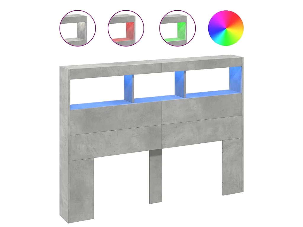 Armoire tête de lit avec LED gris béton 140x17x102 cm