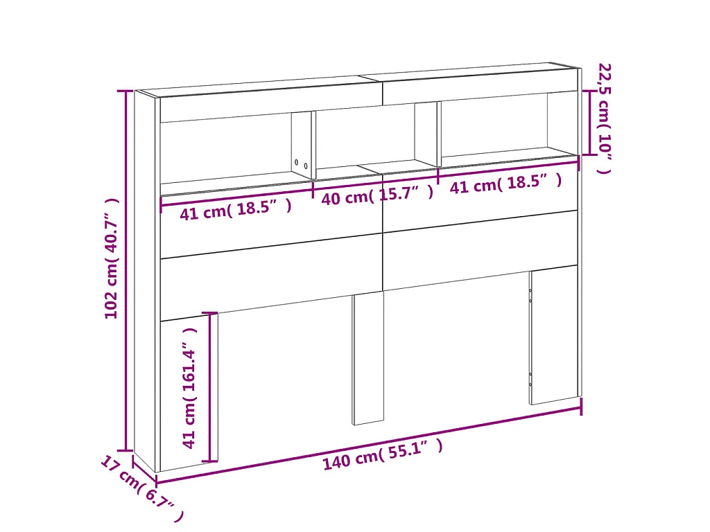 Armoire tête de lit avec LED gris béton 140x17x102 cm