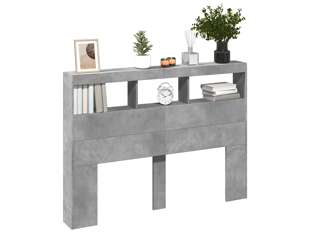 Armoire tête de lit avec LED gris béton 140x17x102 cm