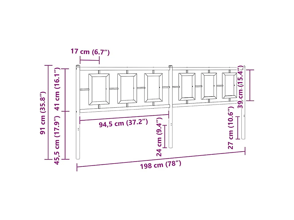 Vervangend hoofdbord 193 cm metaal wit