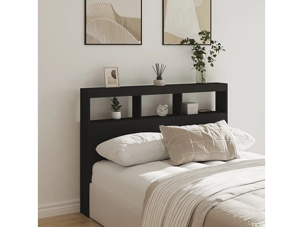 Armoire tête de lit avec LED noir 140x17x102 cm