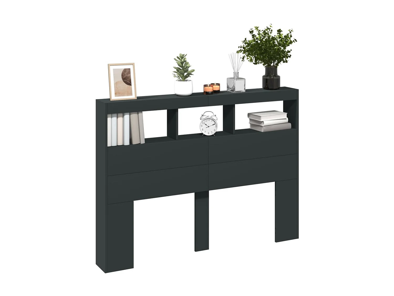 Armoire tête de lit avec LED noir 140x17x102 cm