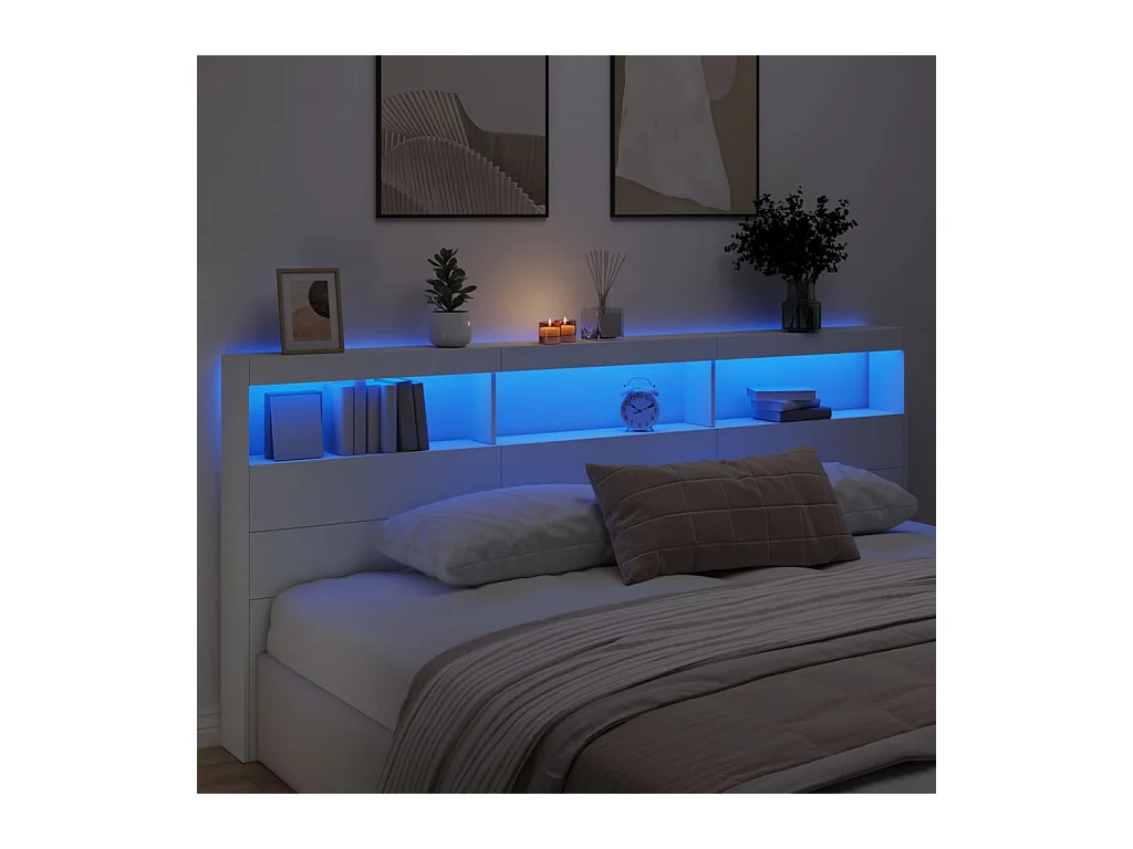 Armoire tête de lit avec LED blanc 220x17x102 cm