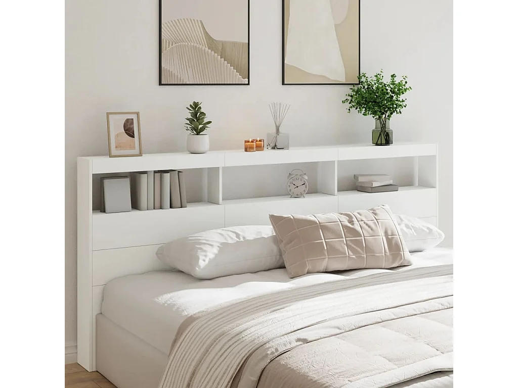 LED-Kopfteil mit Ablagen Weiß 220x17x102 cm