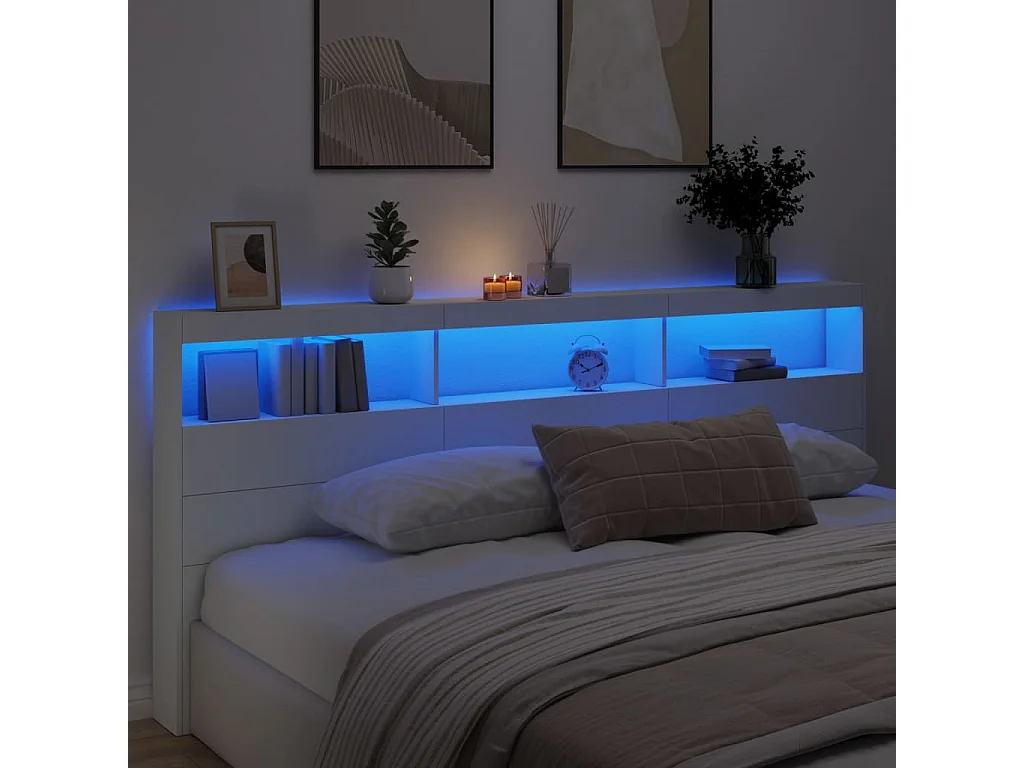 LED-Kopfteil mit Ablagen Weiß 220x17x102 cm