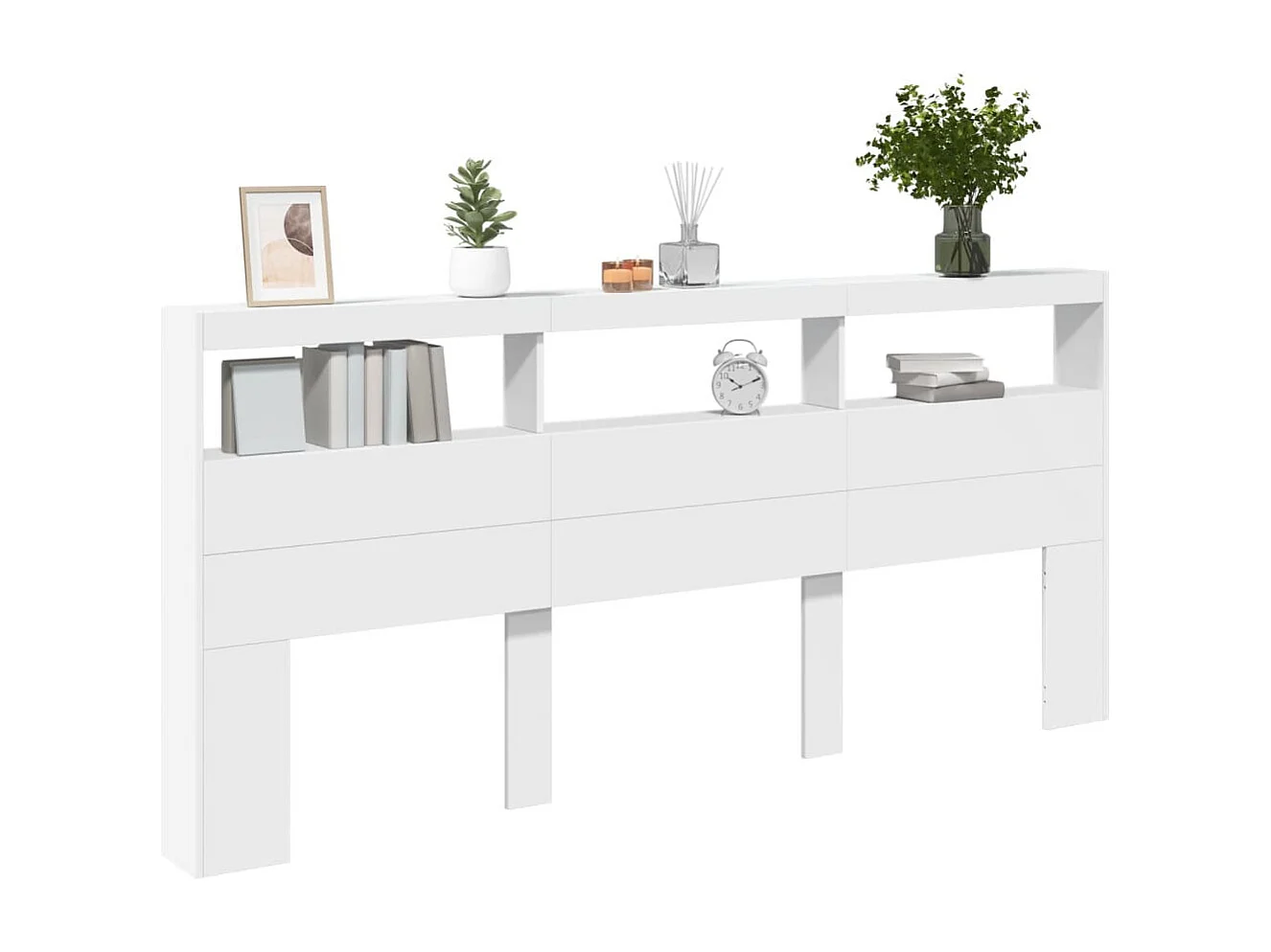 LED-Kopfteil mit Ablagen Weiß 220x17x102 cm