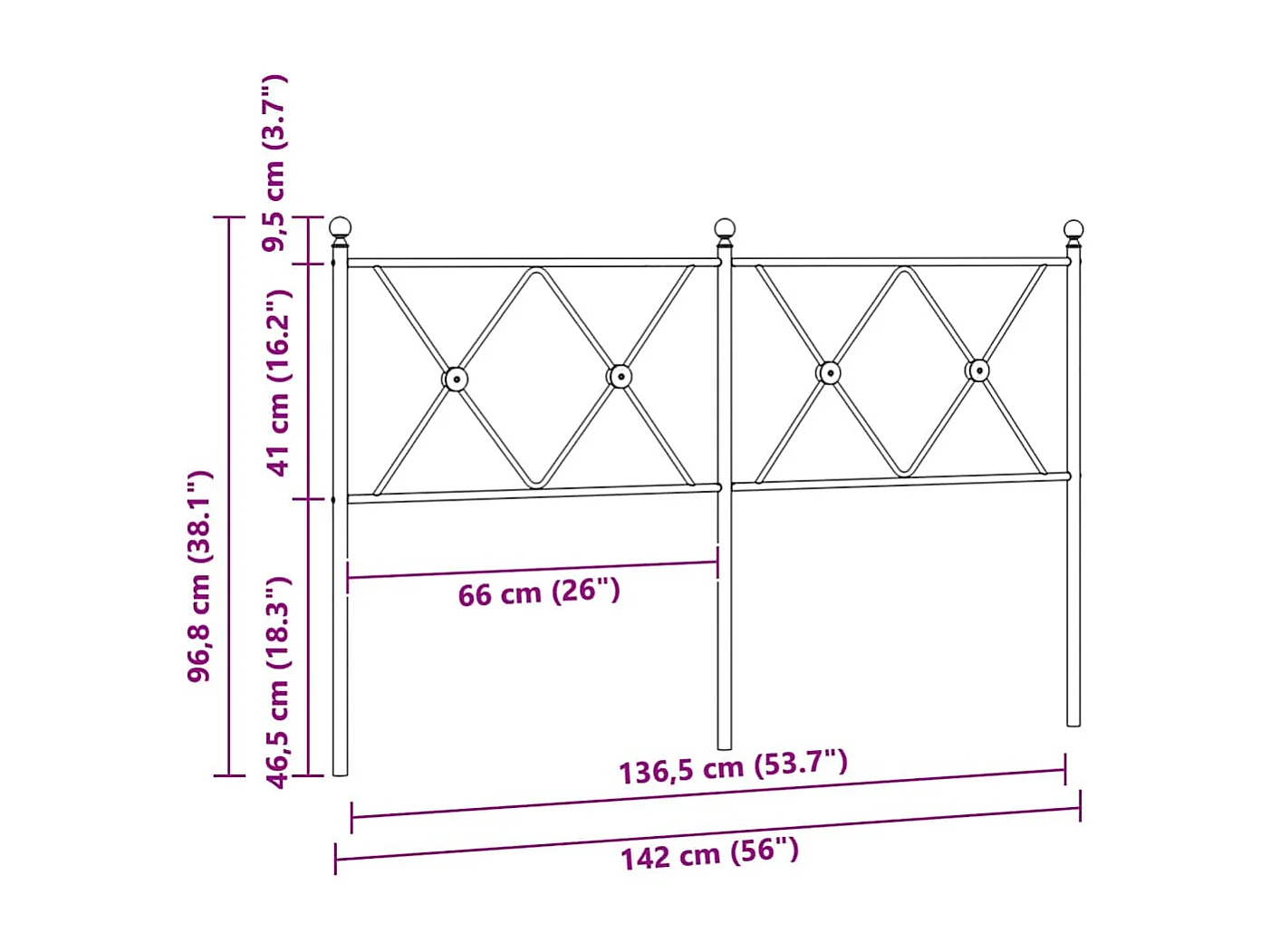 Tête de lit de remplacement métal noir 137 cm