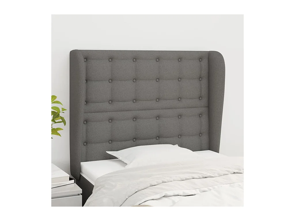 Tête de lit avec oreilles Gris foncé 103x23x118/128 cm Tissu