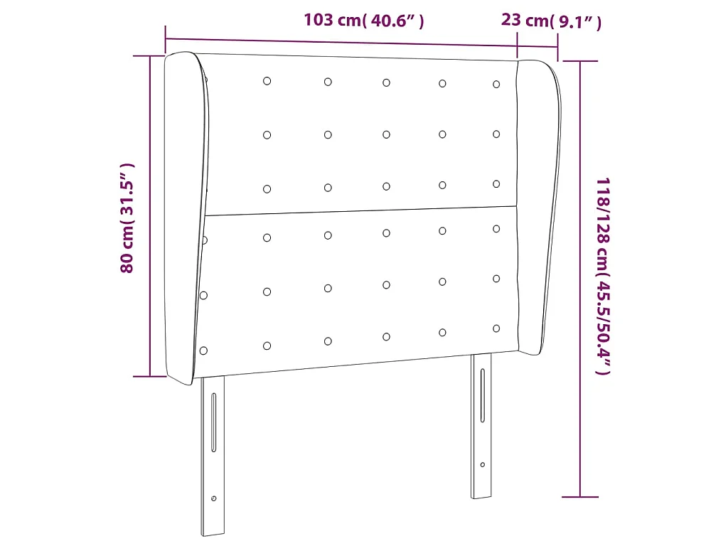 Hoofdbord met randen 103x23x118/128 cm stof donkergrijs