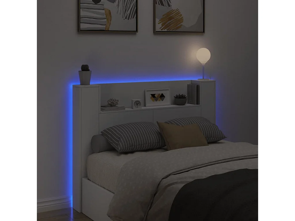 LED-Kopfteil mit Ablagen Weiß 140x16,5x103,5 cm