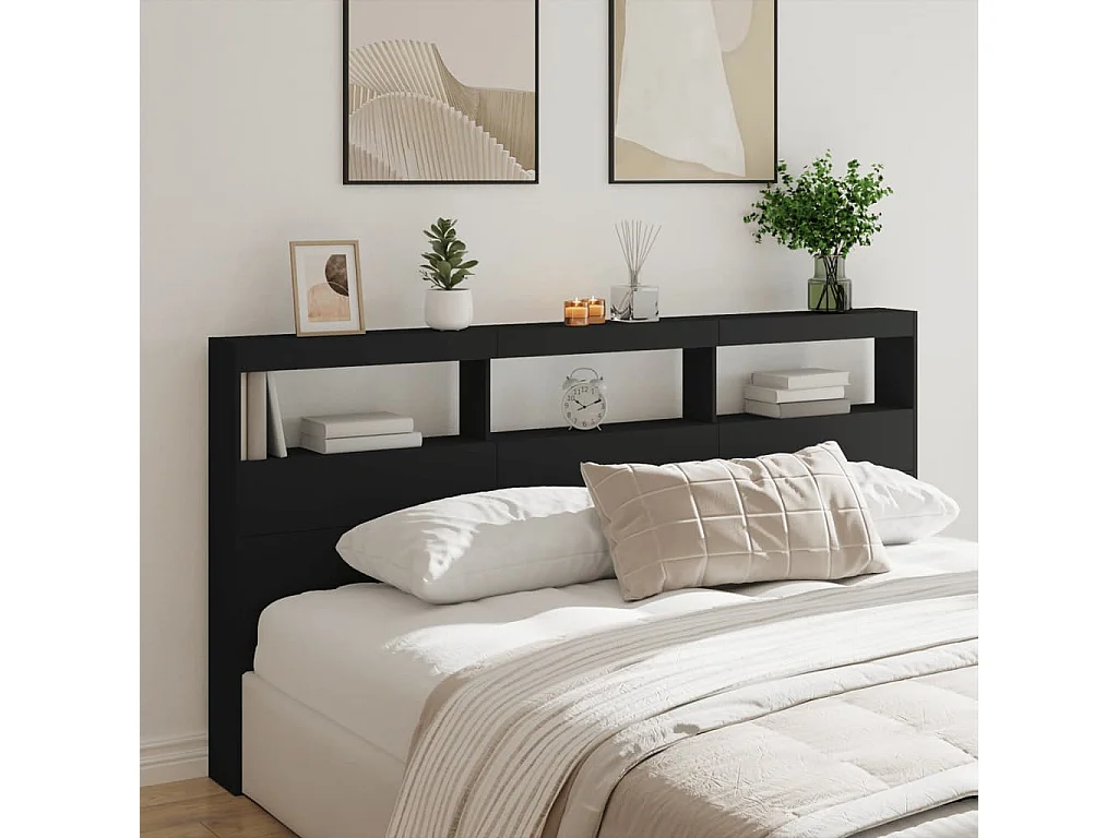 Cabecero de cama con luz LED negro 200x17x102 cm