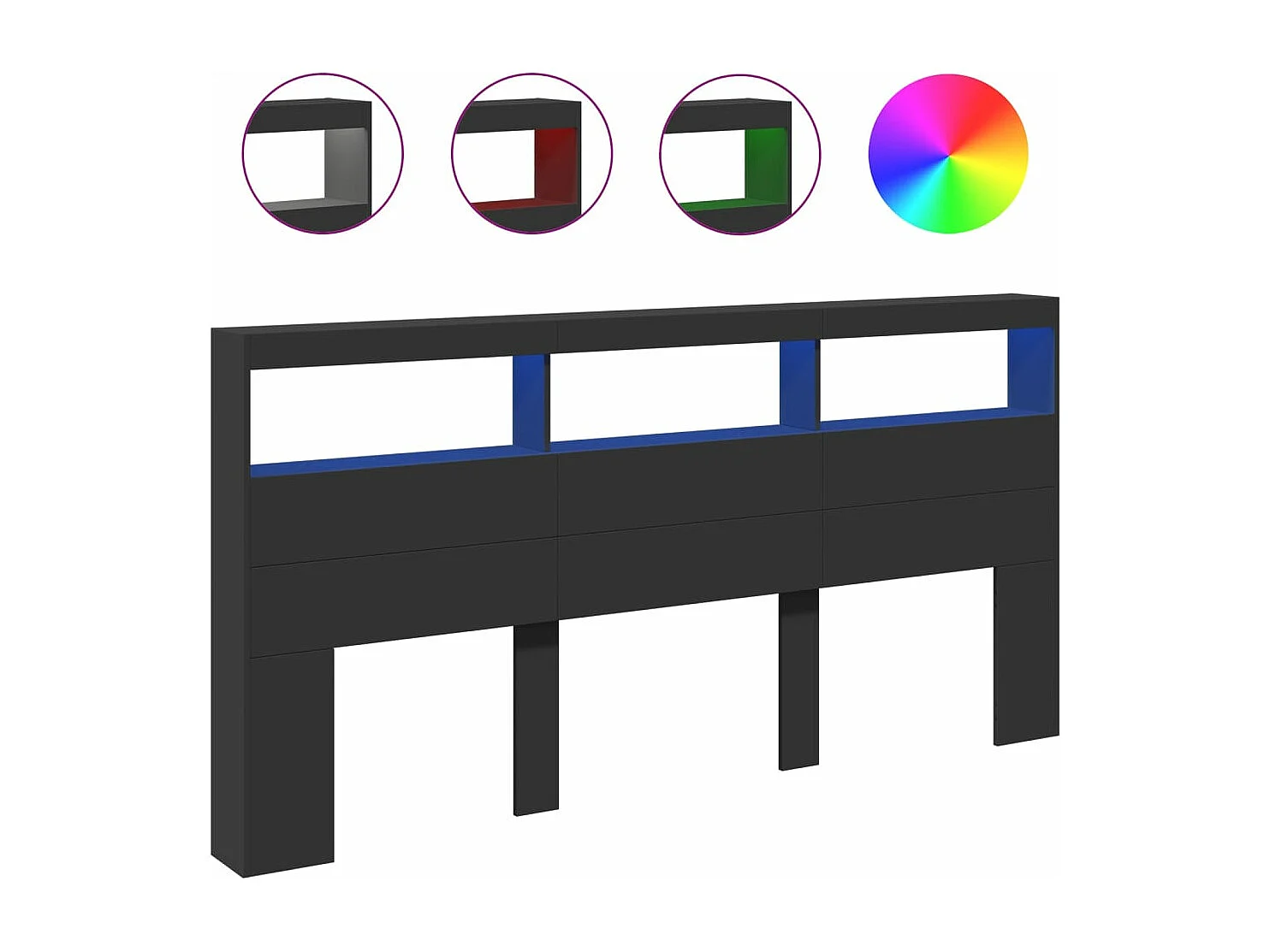 LED-Kopfteil mit Ablagen Schwarz 200x17x102 cm