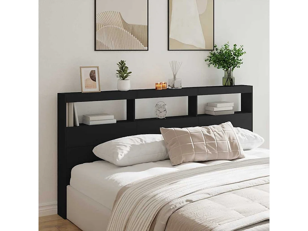 Hoofdbordkast met LED-verlichting 200x17x102 cm zwart