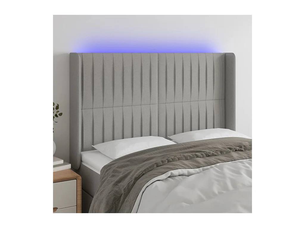 Testiera a LED Grigio Chiaro 147x16x118/128 cm in Tessuto