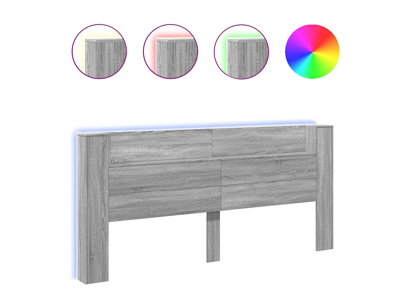 Armoire tête de lit avec LED sonoma gris 220x16,5x103,5 cm