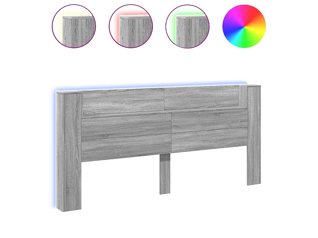 LED-Kopfteil mit Ablage Grau Sonoma 220x16,5x103,5 cm