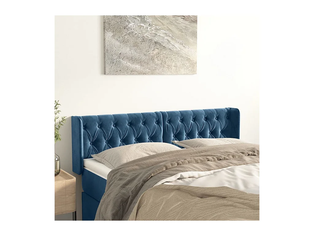 Tête de lit avec oreilles Bleu foncé 147x16x78/88 cm Velours
