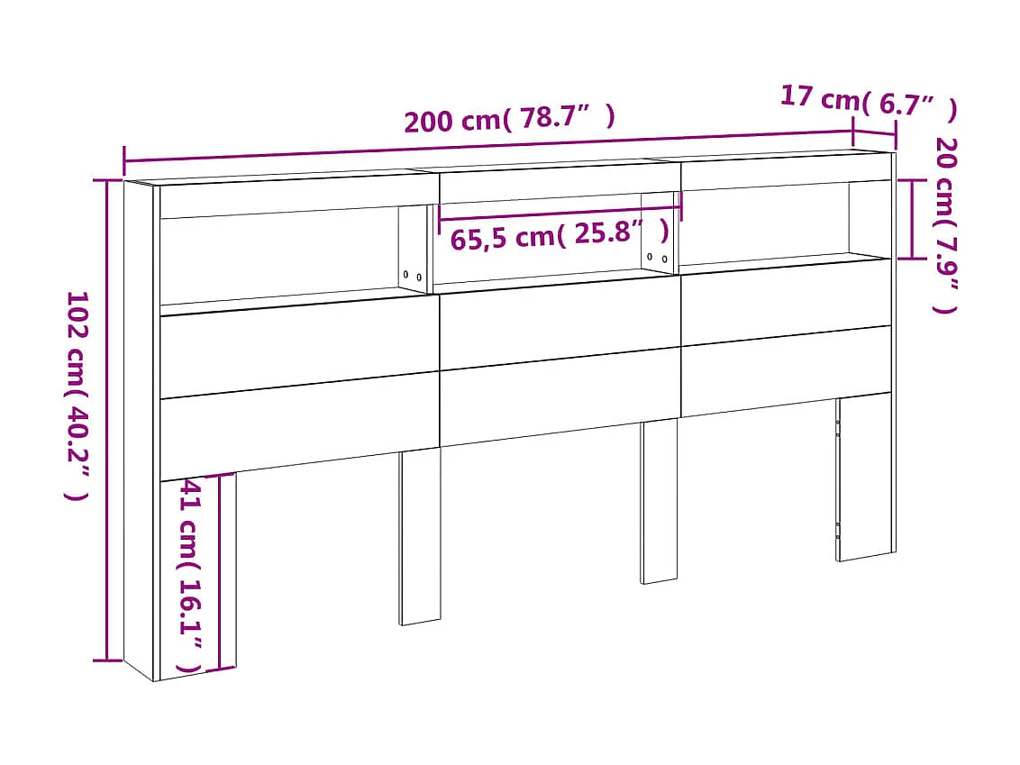 LED-Kopfteil mit Ablagen Sonoma-Eiche 200x17x102 cm