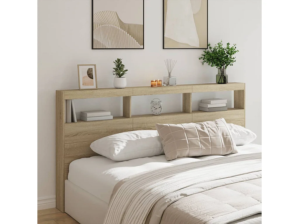 LED-Kopfteil mit Ablagen Sonoma-Eiche 200x17x102 cm