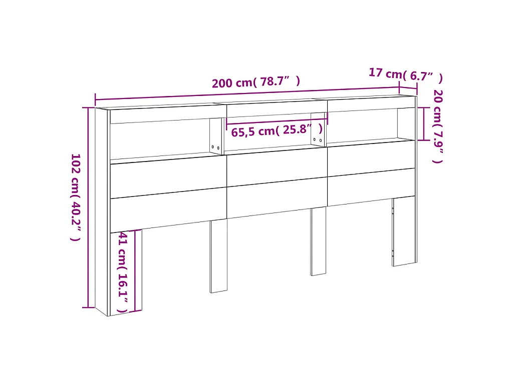LED-Kopfteil mit Ablagen Sonoma-Eiche 200x17x102 cm