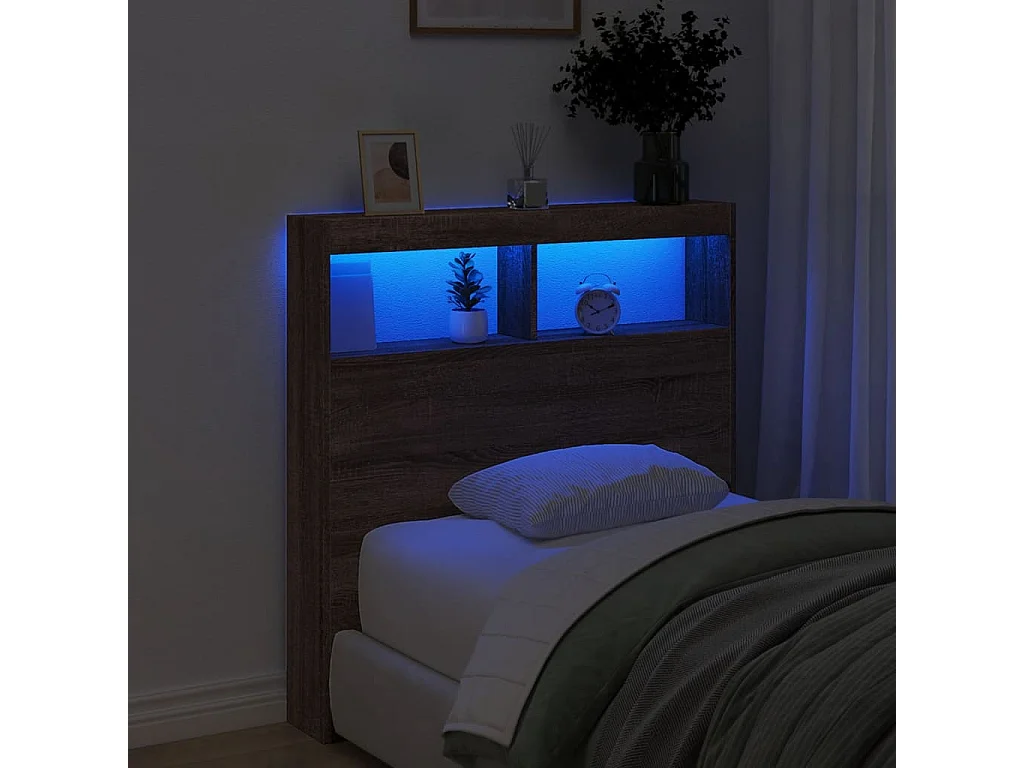 Armoire tête de lit avec LED chêne marron 100x17x102 cm