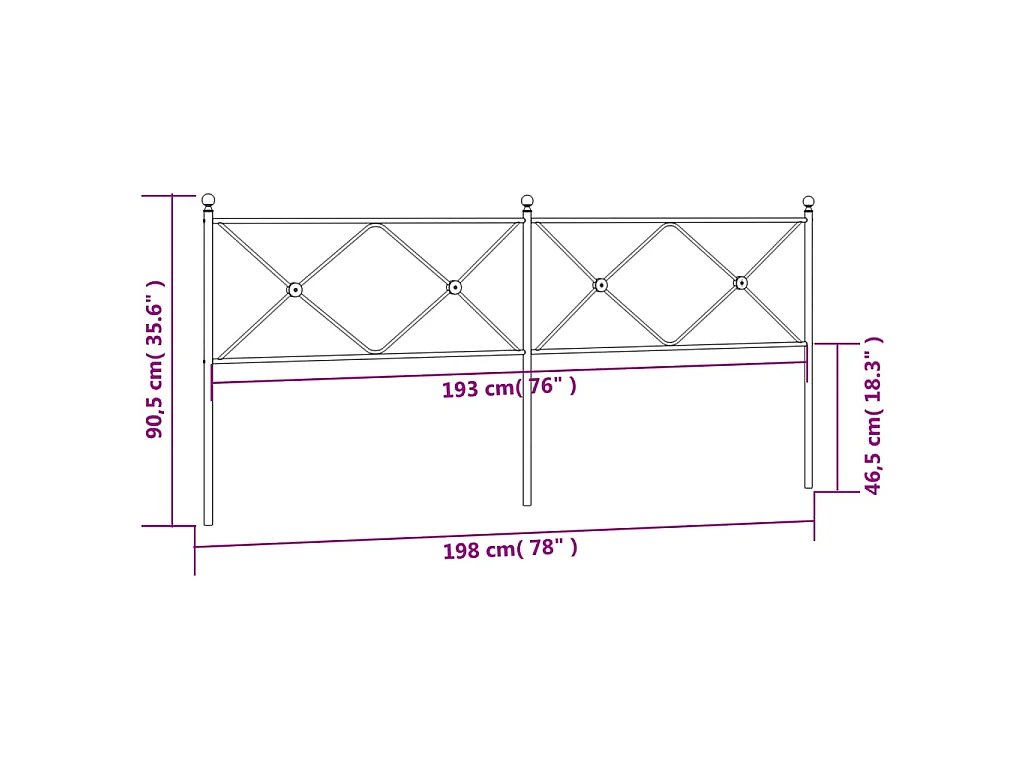 Vervangend hoofdbord 193 cm metaal wit