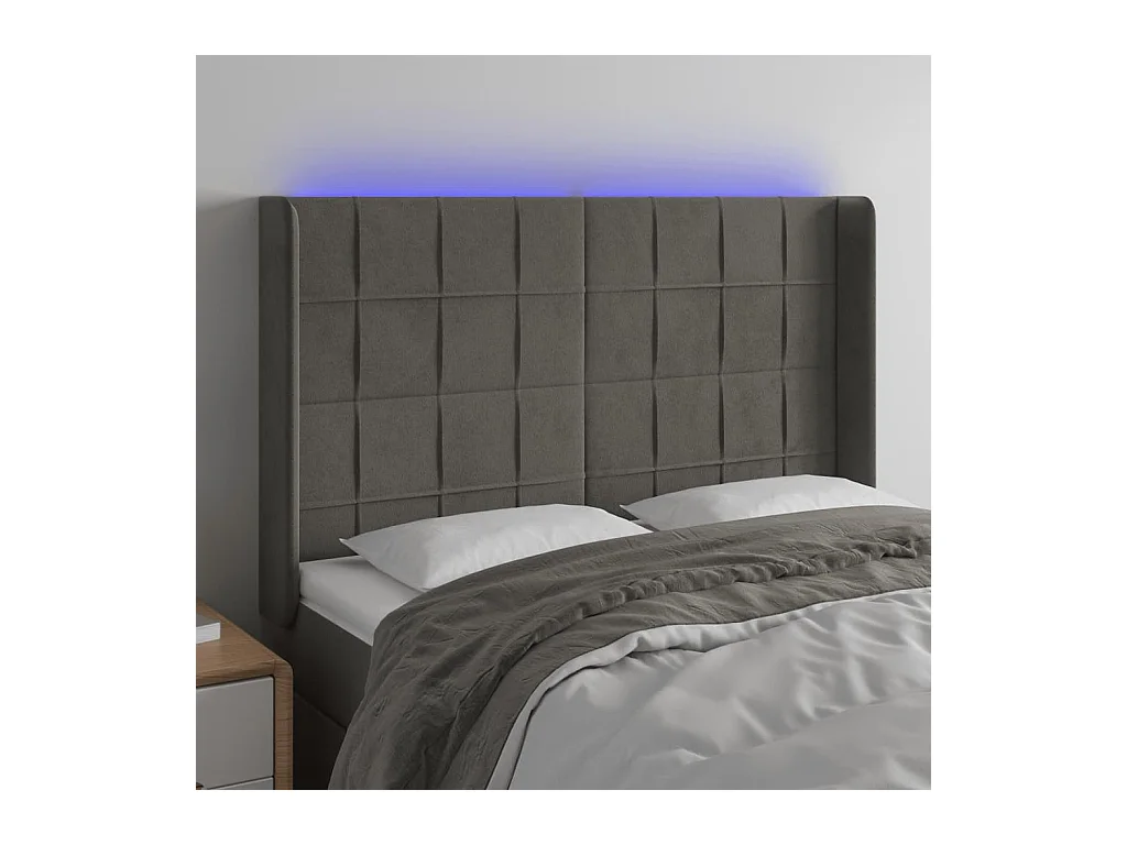 LED Kopfteil Dunkelgrau 147x16x118/128 cm Samt