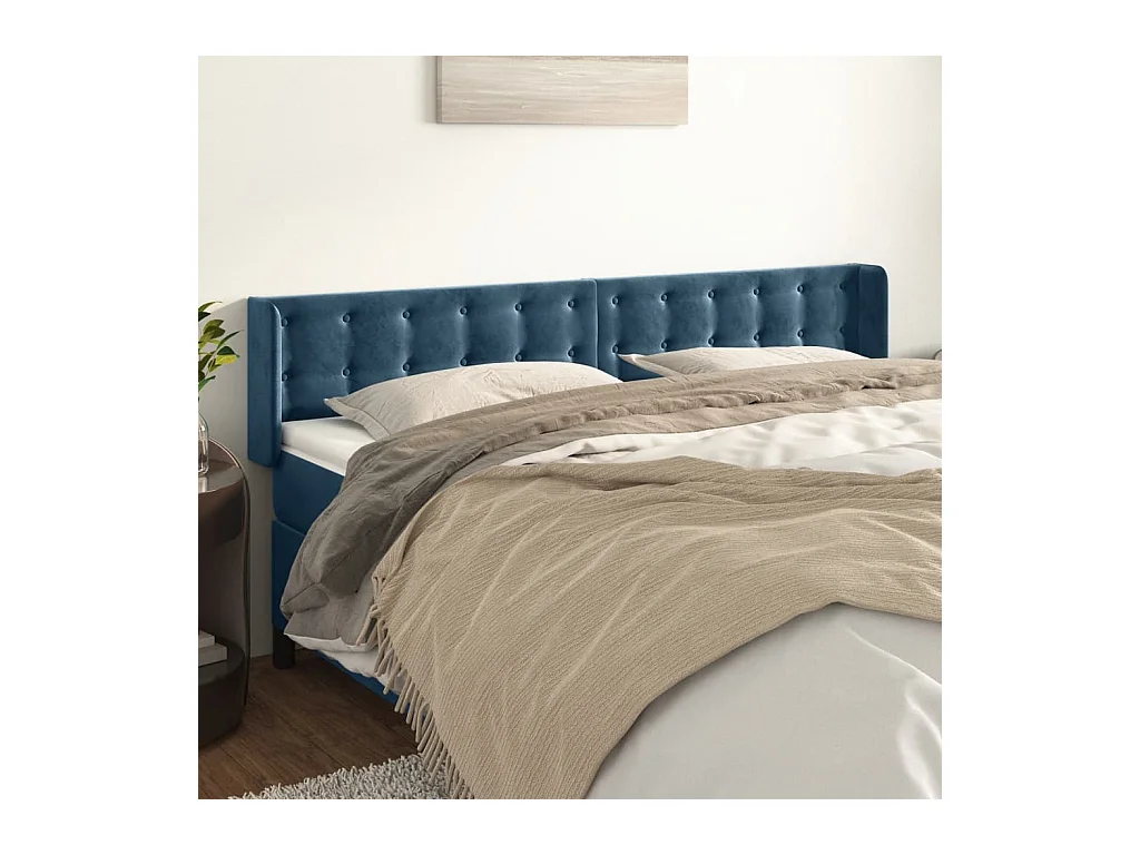 Tête de lit avec oreilles Bleu foncé 183x16x78/88 cm Velours