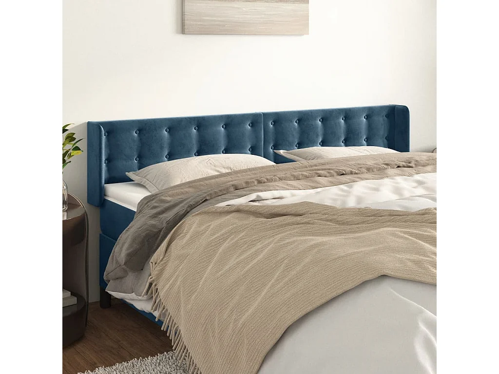 Kopfteil mit Ohren Dunkelblau 183x16x78/88 cm Samt