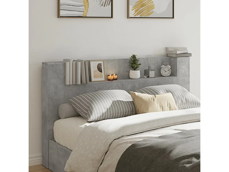 LED-Kopfteil mit Ablage Betongrau 180x16,5x103,5 cm