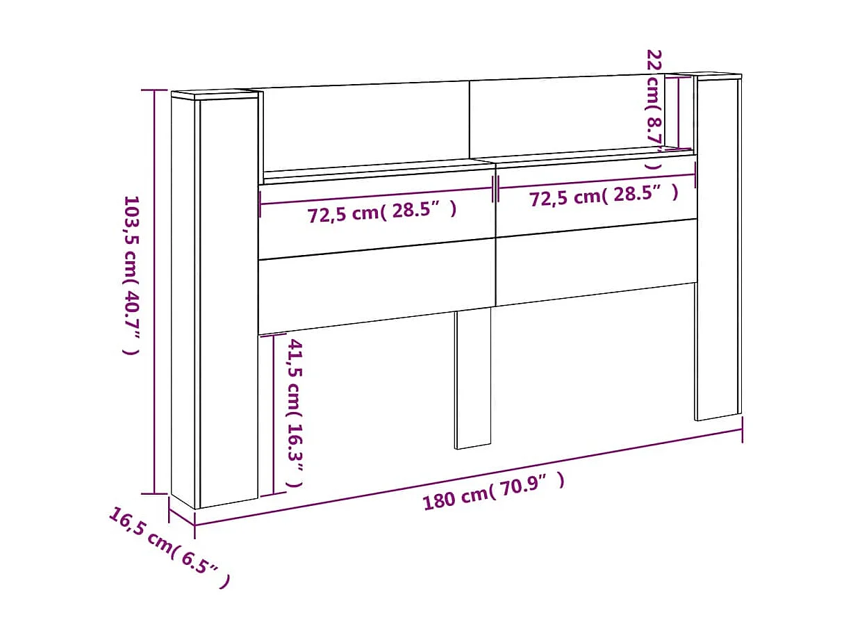 LED-Kopfteil mit Ablage Betongrau 180x16,5x103,5 cm