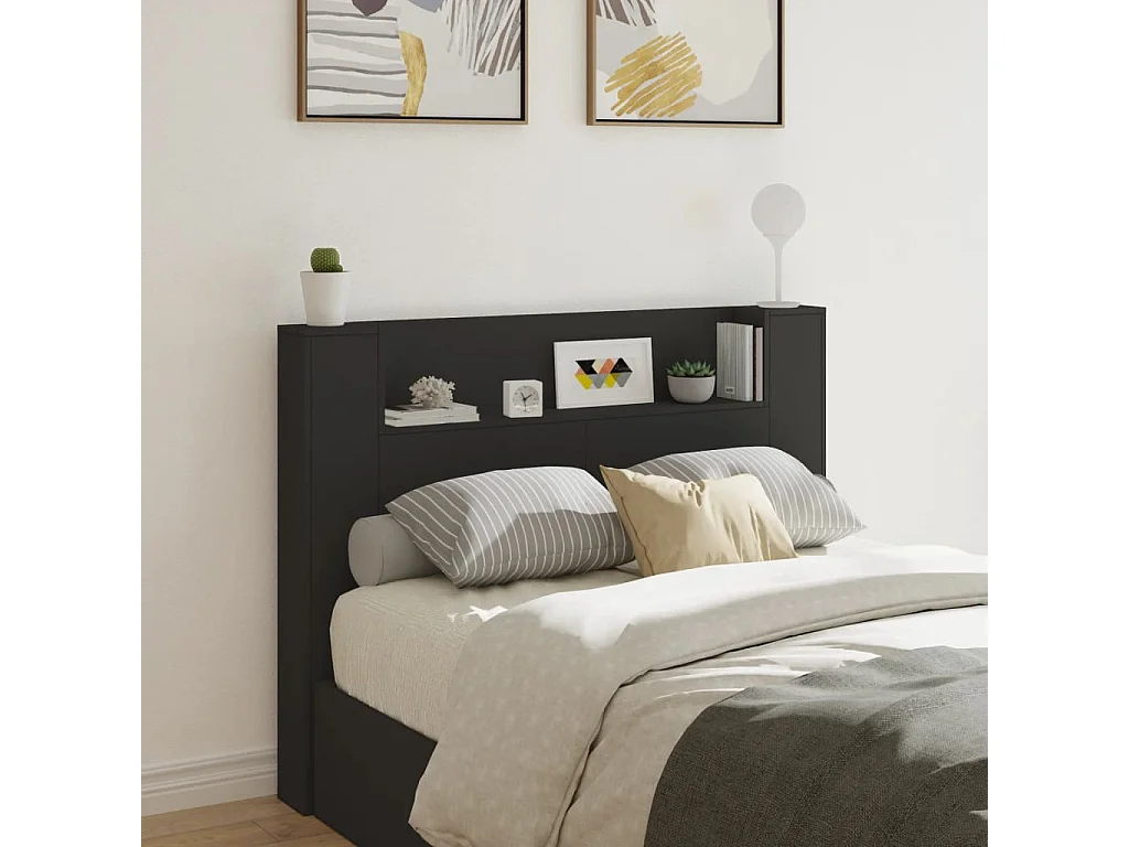 LED-Kopfteil mit Ablagen Schwarz 140x16,5x103,5 cm