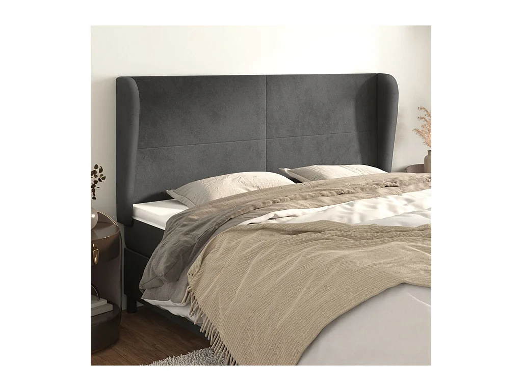 Tête de lit avec oreilles Gris foncé 163x23x118/128 cm Velours
