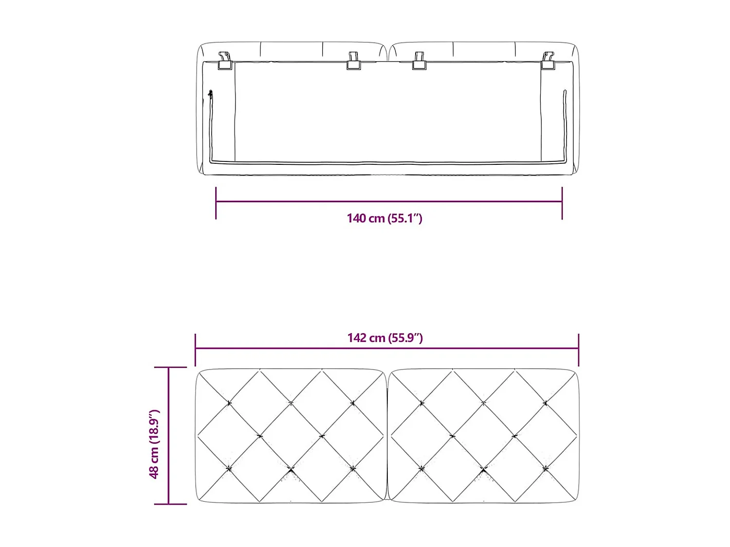 Hoofdbordkussen 140 cm fluweel blauw