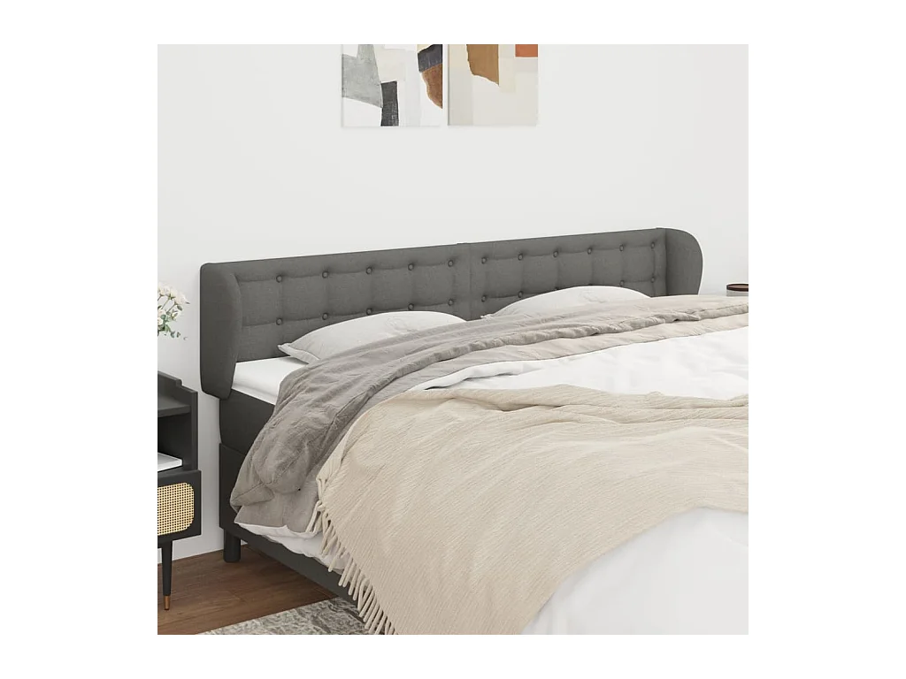 Tête de lit avec oreilles Gris foncé 203x23x78/88 cm Tissu
