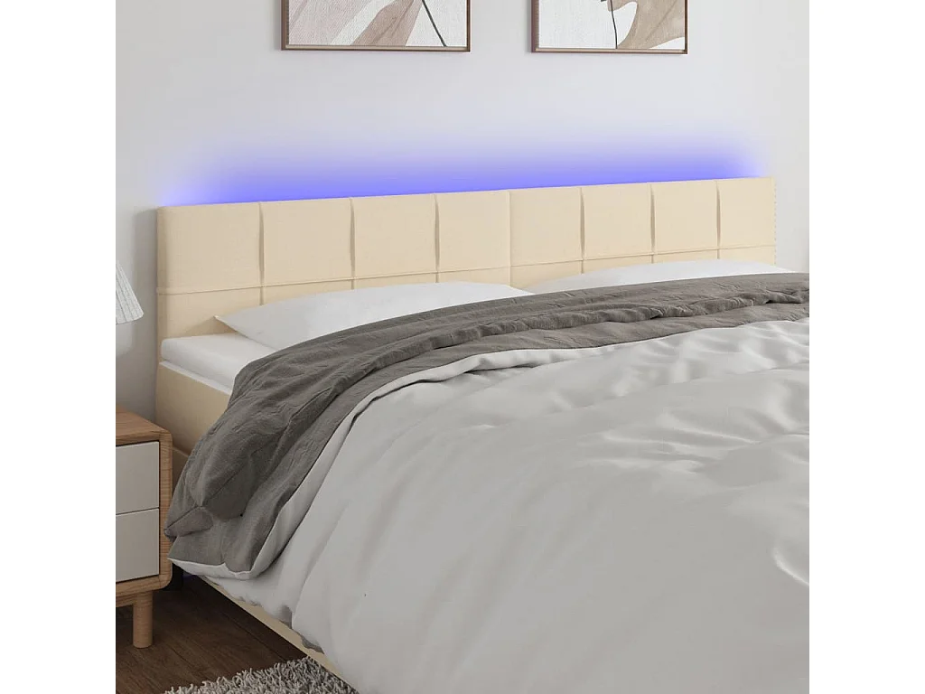 Testiera a LED Crema 180x5x78/88 cm in Tessuto