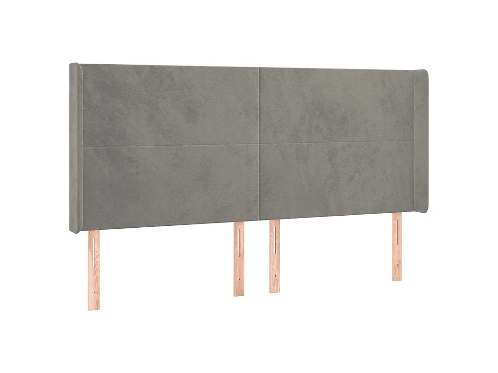 Kopfteil mit Ohren Hellgrau 163x16x118/128 cm Samt